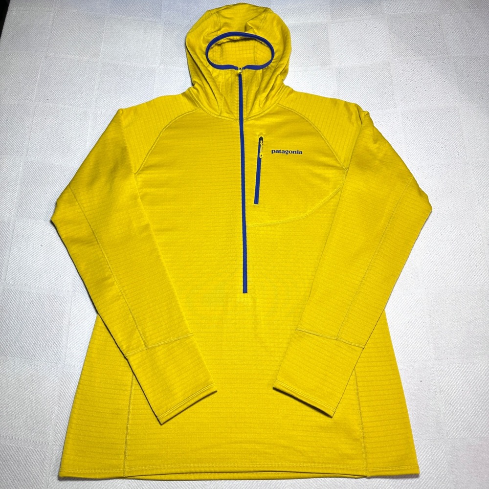 Patagonia R1 Hoody Womens XL Polartec Power Grid Half Zip Waffle Fleece Yellow - Picture 2 of 12
